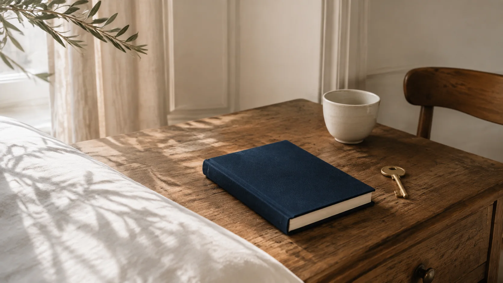 Carnet et clé dans un intérieur chaleureux
